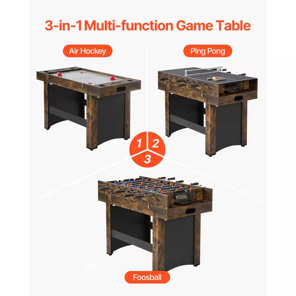 3-In-1 Combo Game Table Set, 54 In. Air Hockey Table, Multi Combination Table with Air Hockey, Ping Pong, Foosball