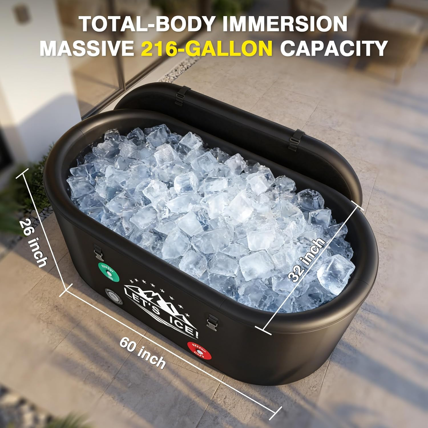 Inflatable Ice Bath Tub for Athletes – 216-Gallon Cold Plunge Tub with Insulated Lid, Full-Body Stretch Design, Insulated & Water Chiller Compatible, Portable for Indoor & Outdoor Recovery