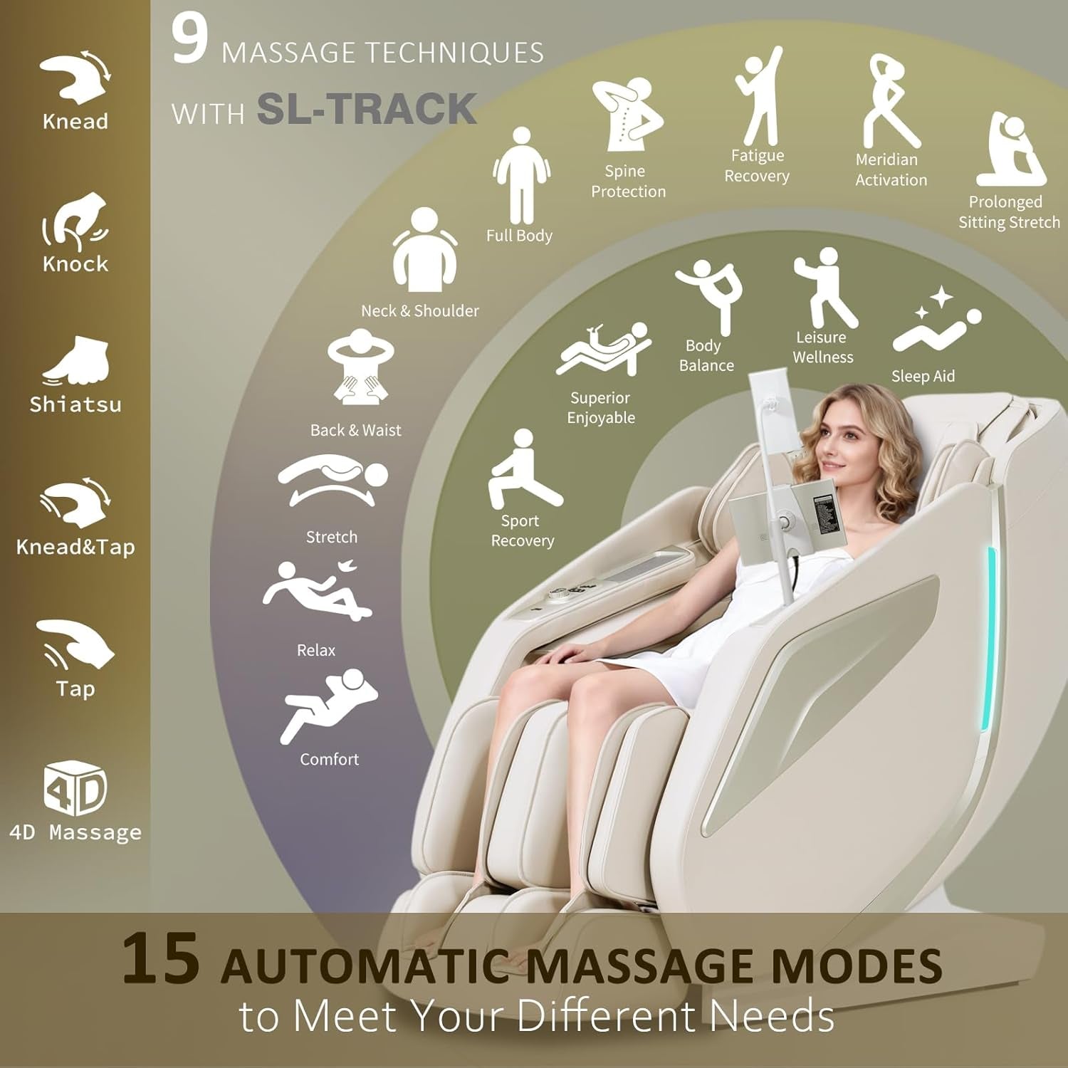 4D Massage Chair Full Body Zero Gravity Sl-Track Body Scan & Stretch, Beige | with Body Scan & Stretch, 40 Airbags - Shiatsu, Knead, Foot Rollers, Voice & APP Control, 15 Auto Modes & 9 Techniques